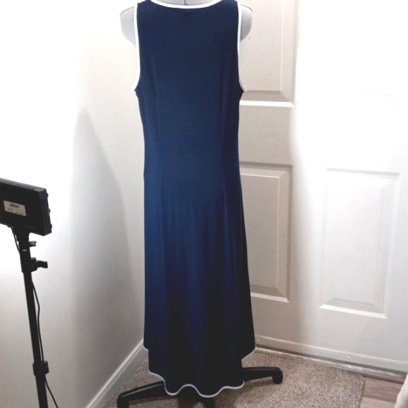 Roz&Ali Sz L Navy High/Low Midi Dress W/ white trim - Picture 5 of 8
